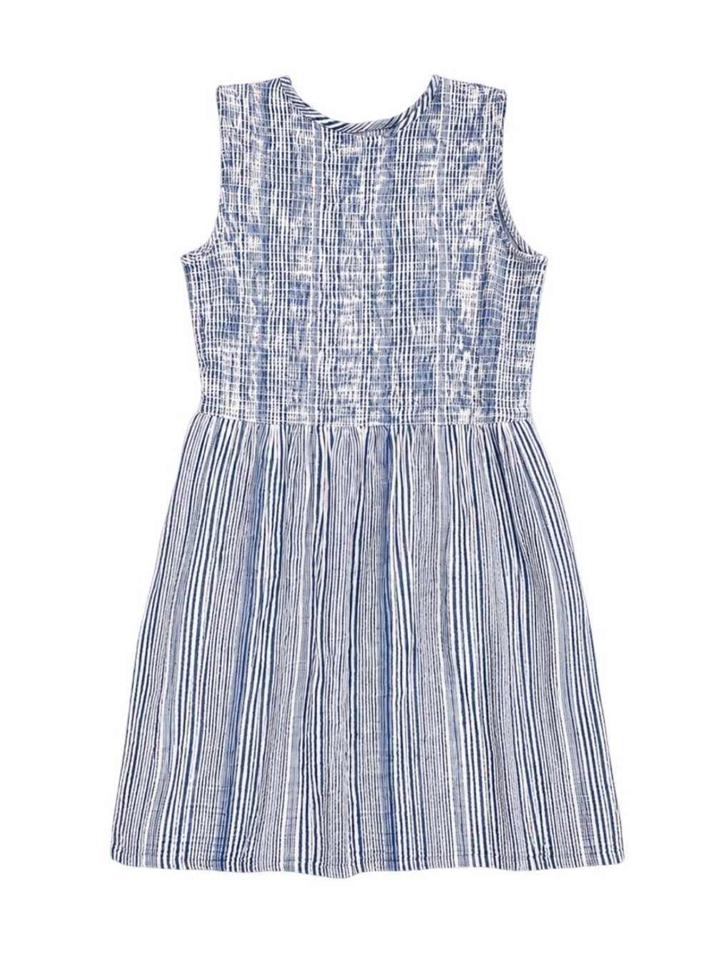 French Connection Blue & White Striped Smocked Mini Dress Sleeveless Summer 10